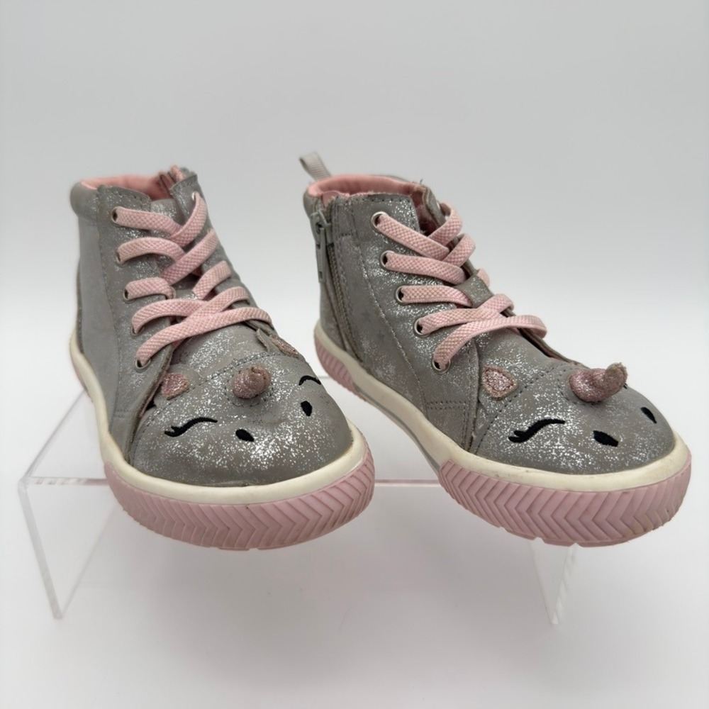 Wonder Nation Girls Unicorn Glitter High Top Sneakers Silver Pink Toddler Size 9
